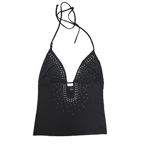Vintage Womens Seduction Y2K Halter Tank Top with Keyhole front and Rhinestones